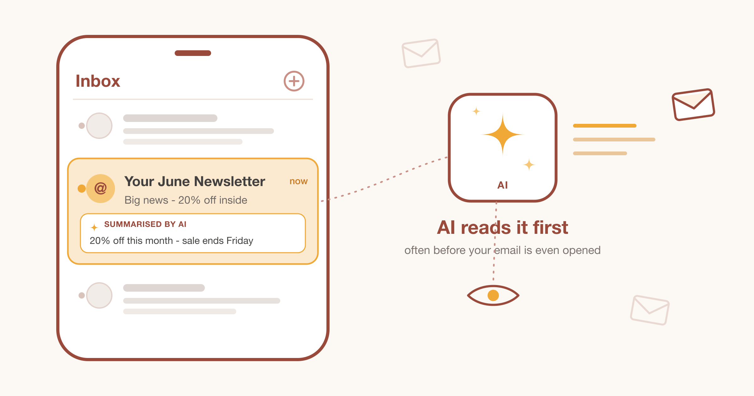 A phone inbox showing an email summarised by AI before it is opened